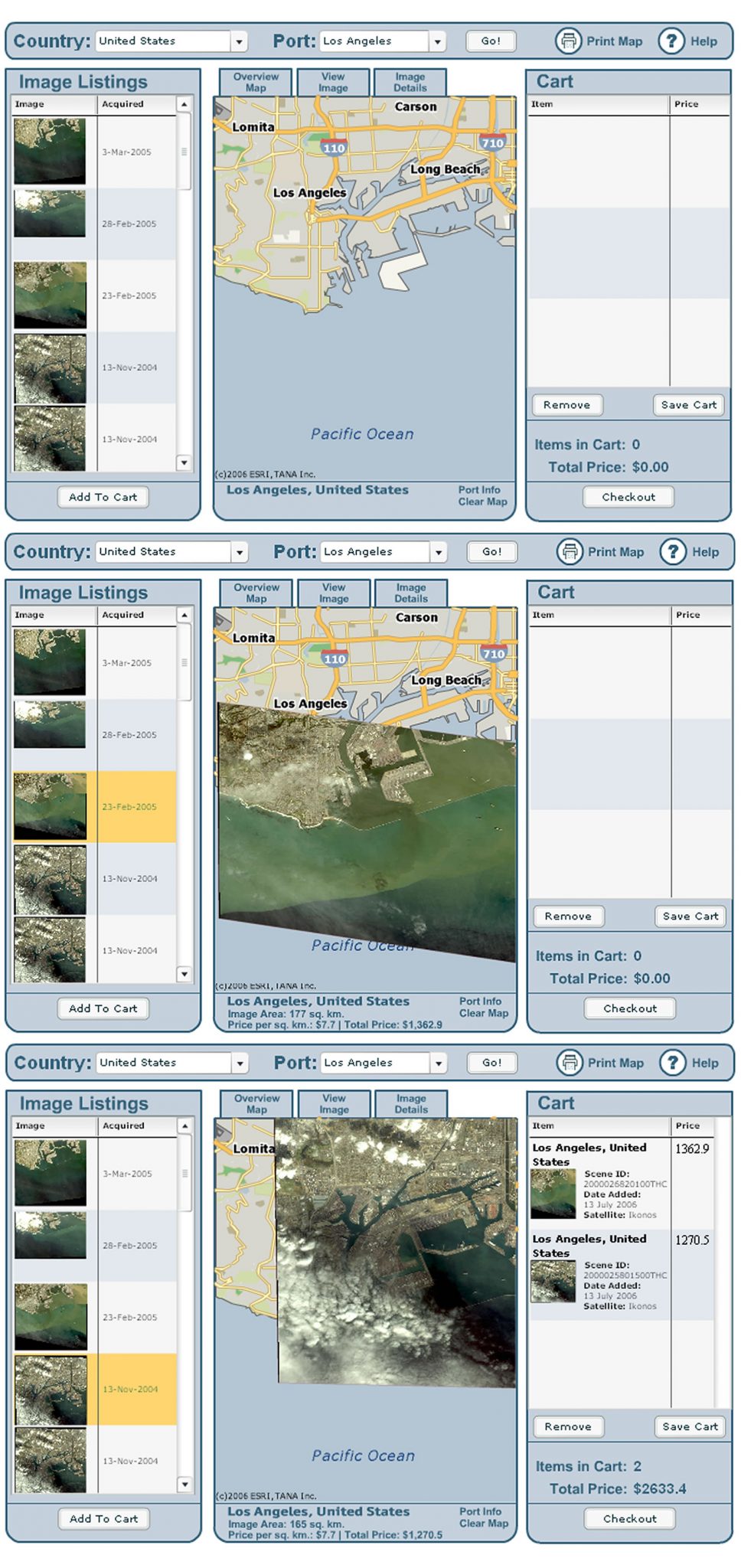 Flash-based application that searched for imagery related to a sea port and displayed imagery based on criteria.