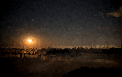 Low-poly rendition of my Moonrise Over Clouds picture. I adapted this low-poly javascript algorithm to produce interesting and unique artwork from my photography and other sources.