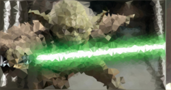 Yoda in action wielding his light saber in this low-poly rendition. I adapted this low-poly javascript algorithm to produce interesting and unique artwork from my photography and other sources.