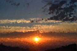 Low-poly rendition of one of my sunrise photographs. I adapted this low-poly javascript algorithm to produce interesting and unique artwork from my photography and other sources.
